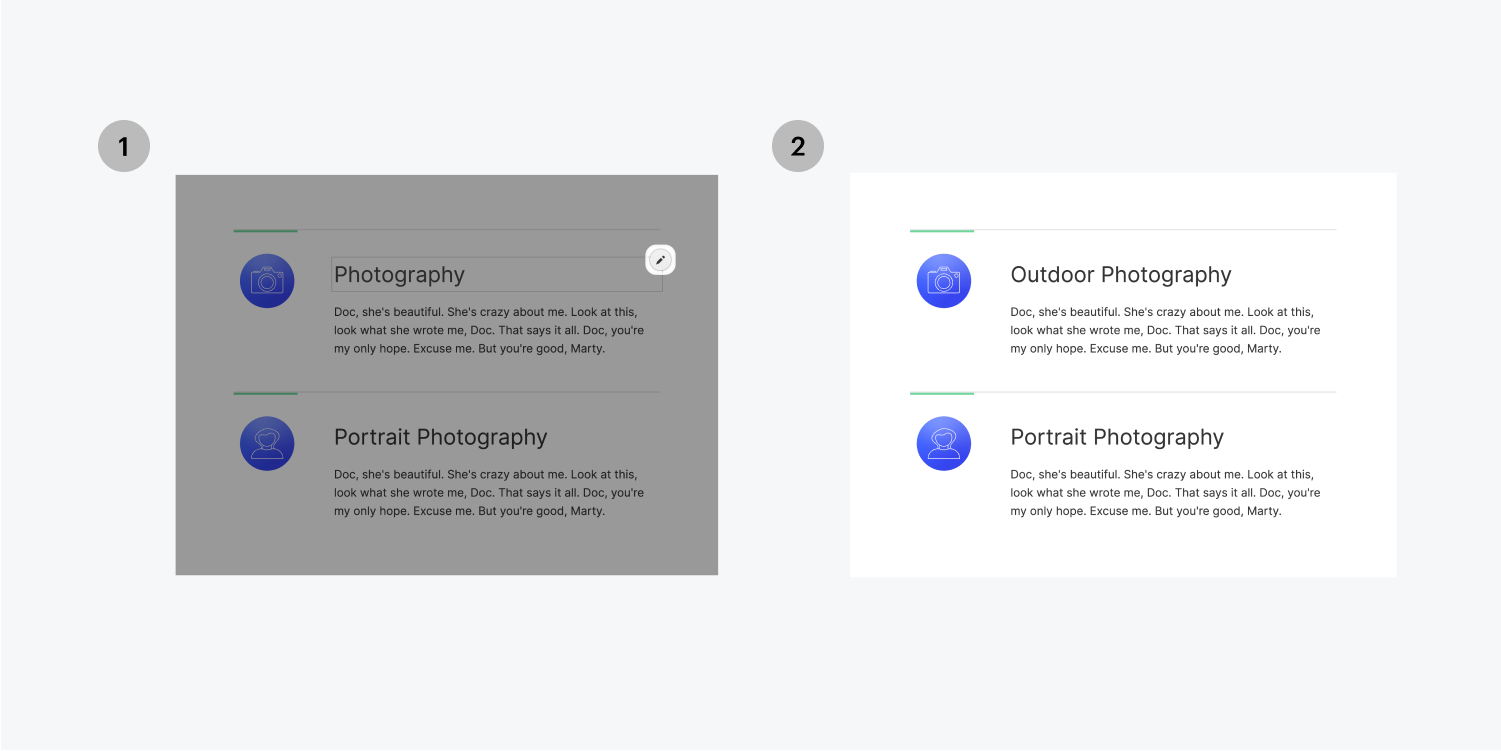 webflow editor edit text on hover with pencil icon before and after