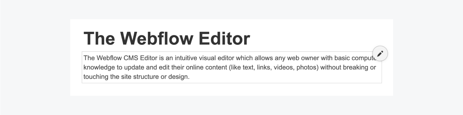 webflow editor edit text on hover with pencil icon