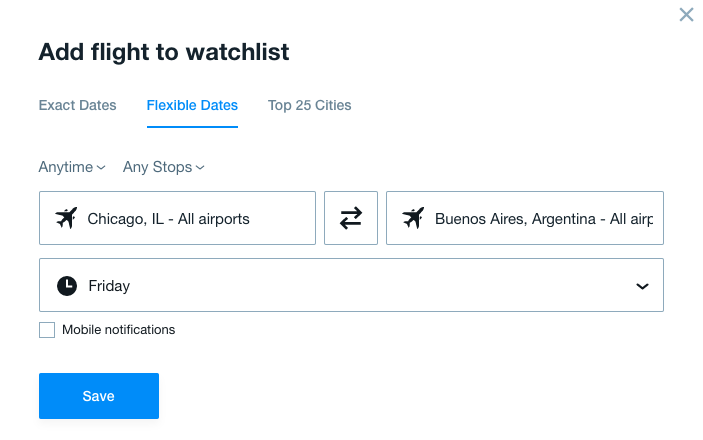 kayak flight watchlist