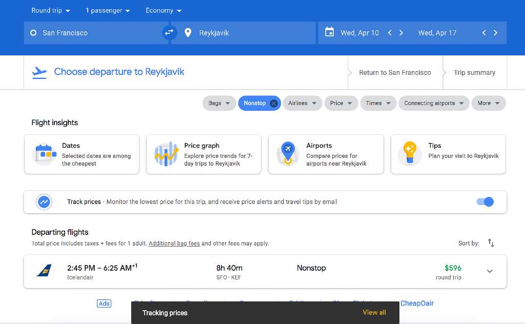 tracking prices on google flights