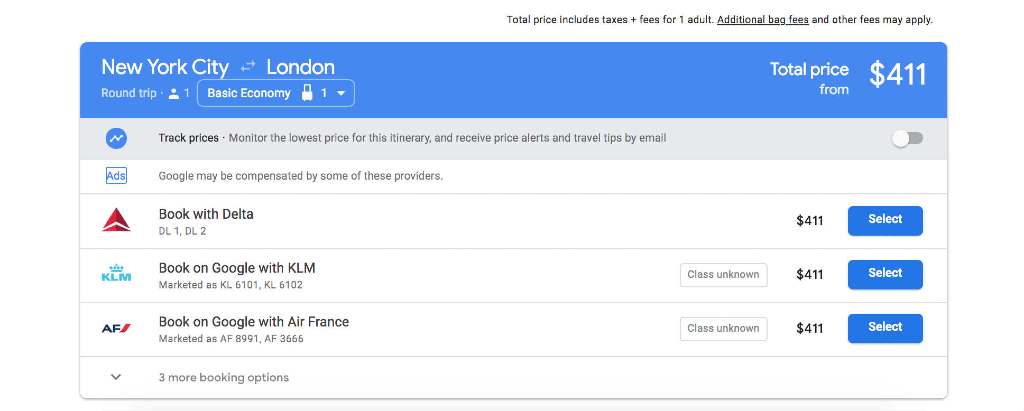 viewing basic economy on google flights