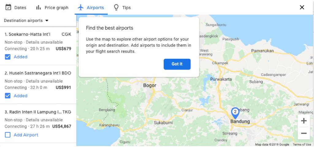 airport info on google flights