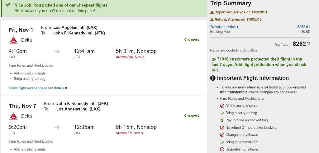 trip summary page on Expedia