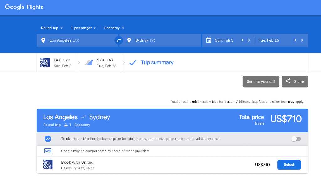 flight search from LAX to Sydney