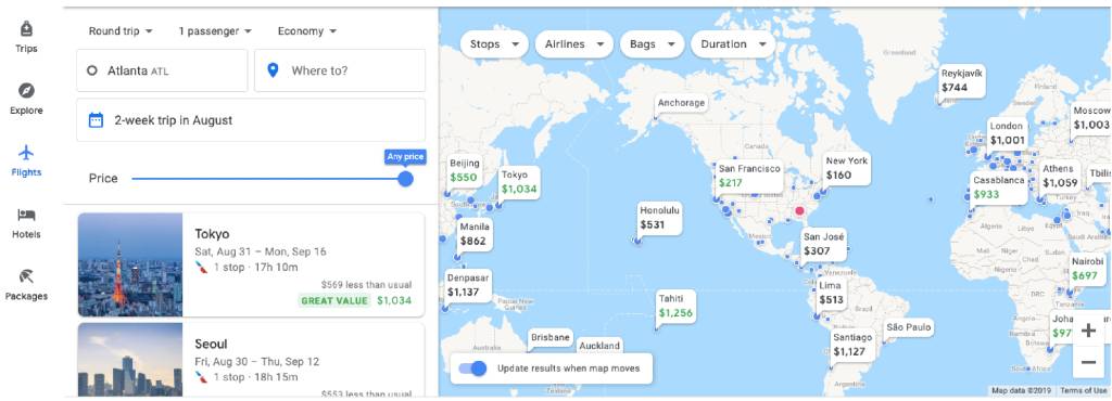 world view on google flights