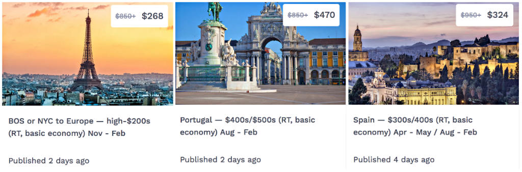 examples of cheap flights from Boston to Europe