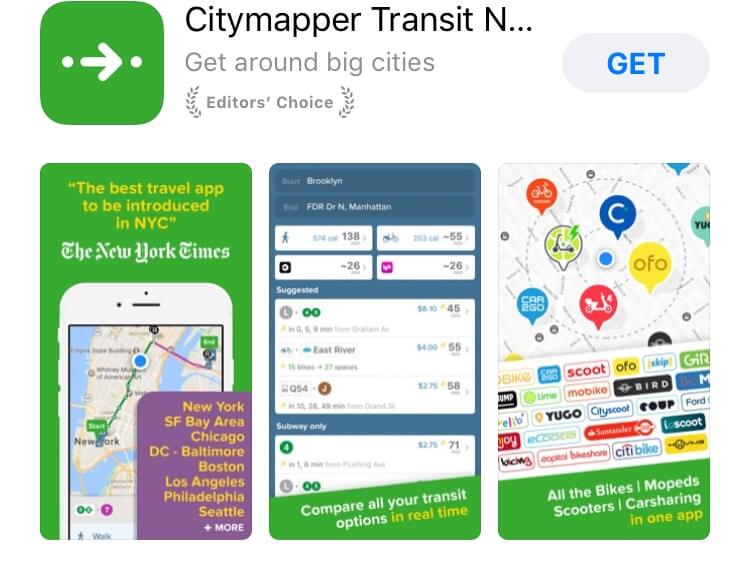 screenshot of Citymapper app.