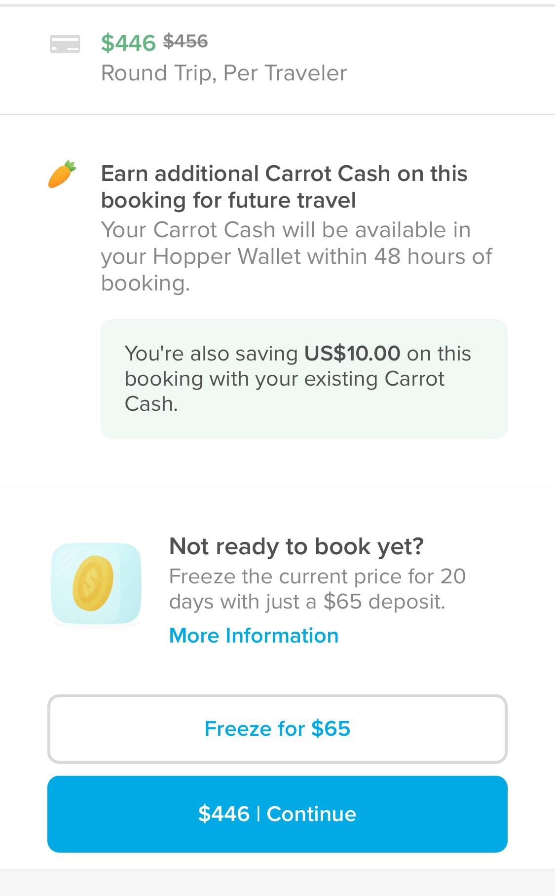 price freeze option on hopper.