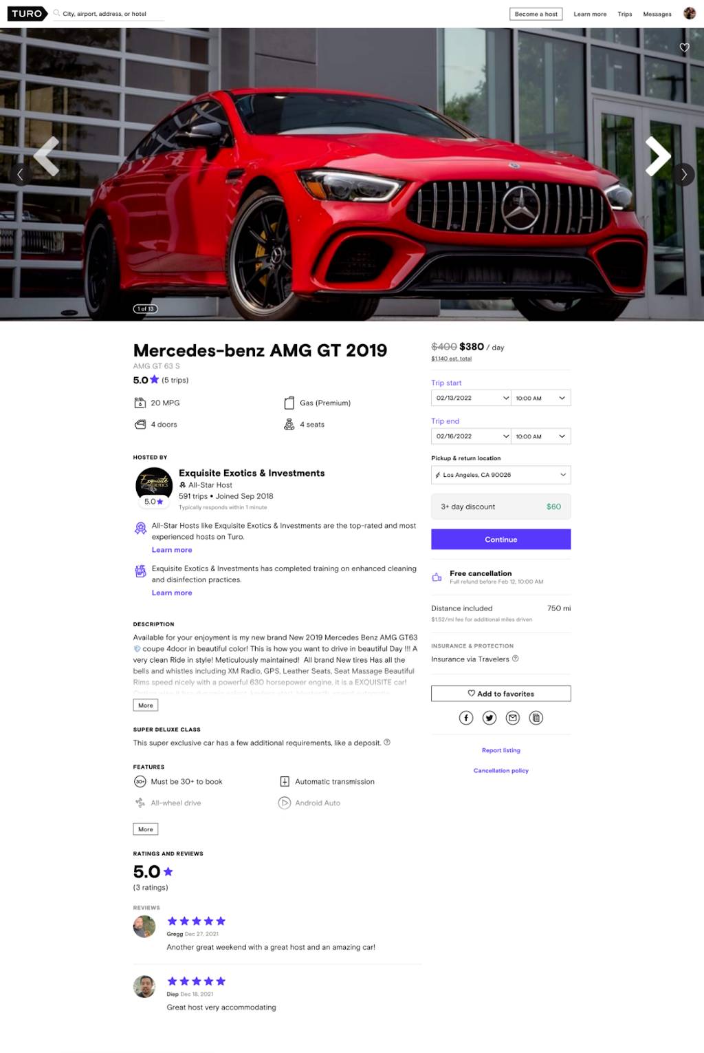 Turo car details.