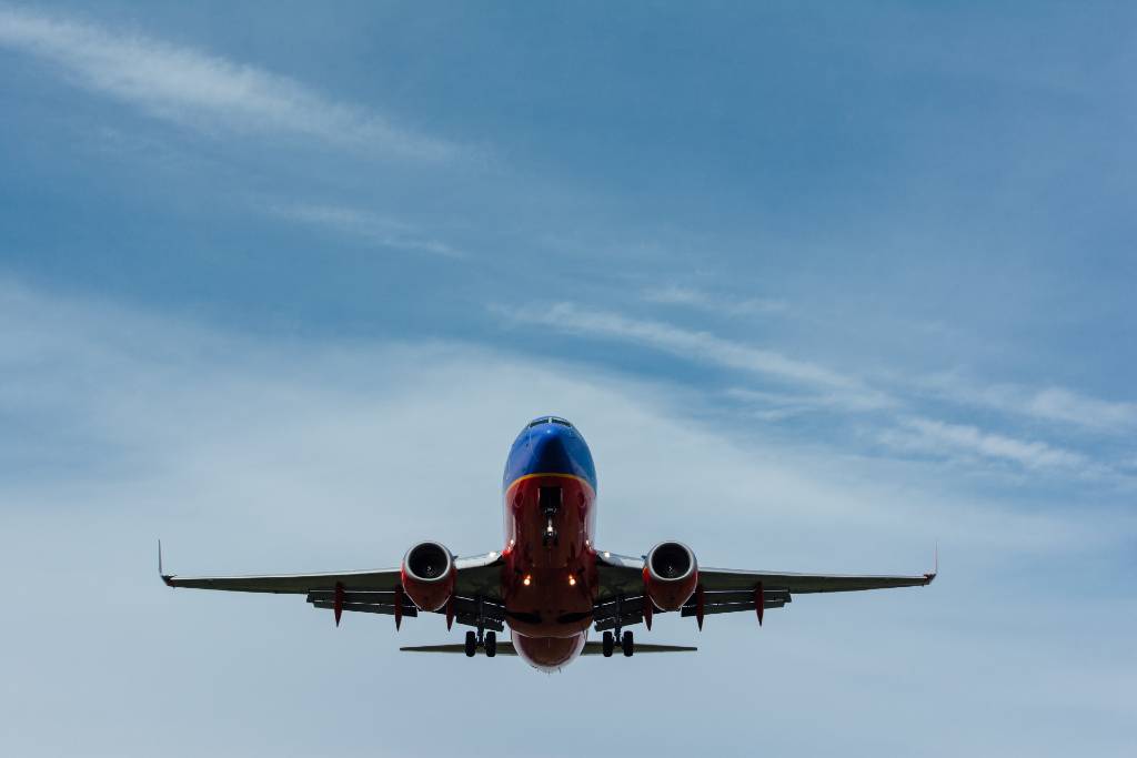 Southwest airlines flight in the air.