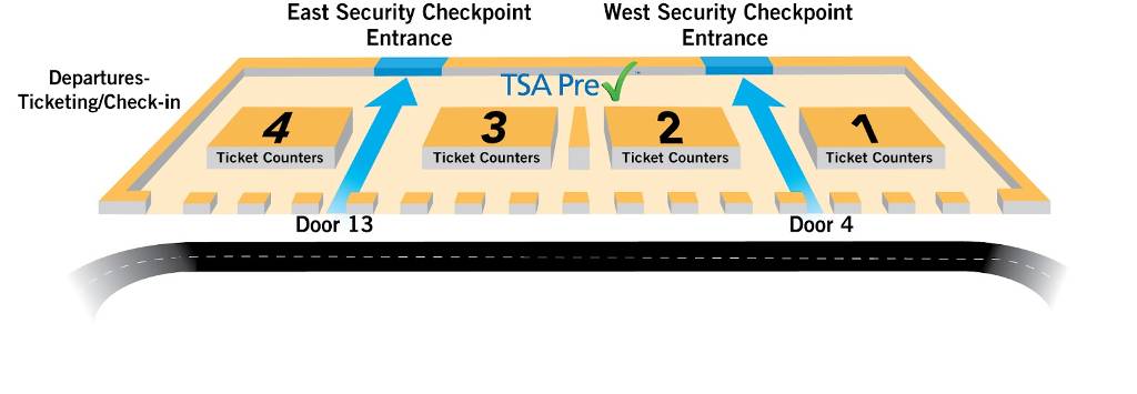 map of Dulles security checkpoints.