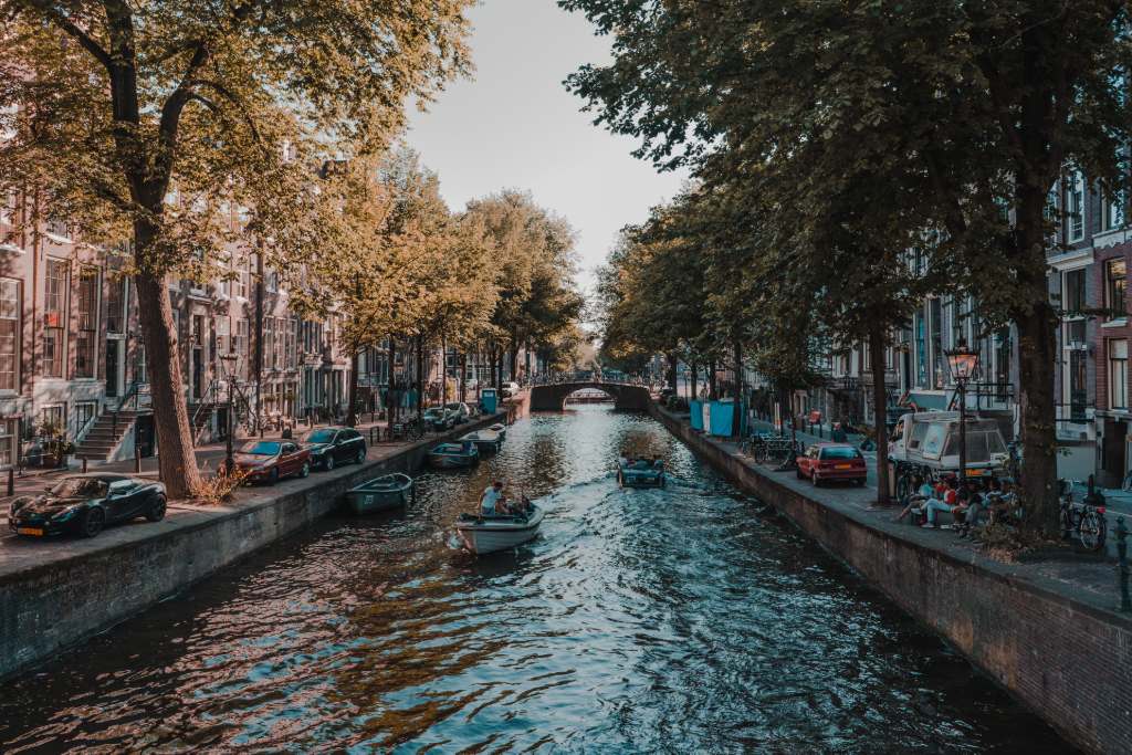 quiet canal in Amsterdam.