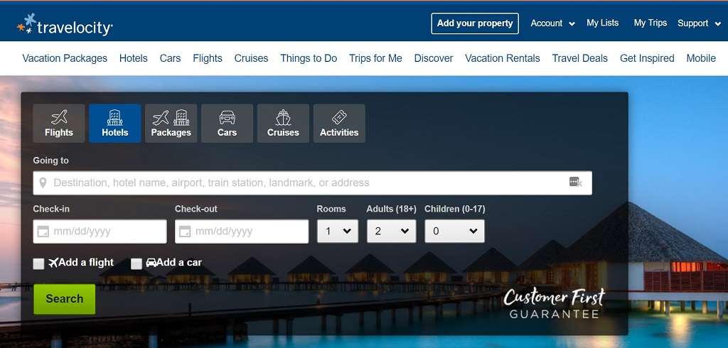 selecting trip type on Travelocity flights