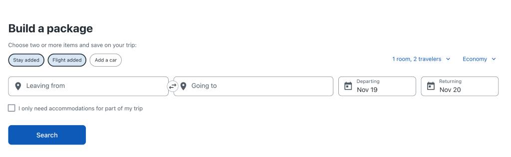 picking a vacation package on Travelocity.