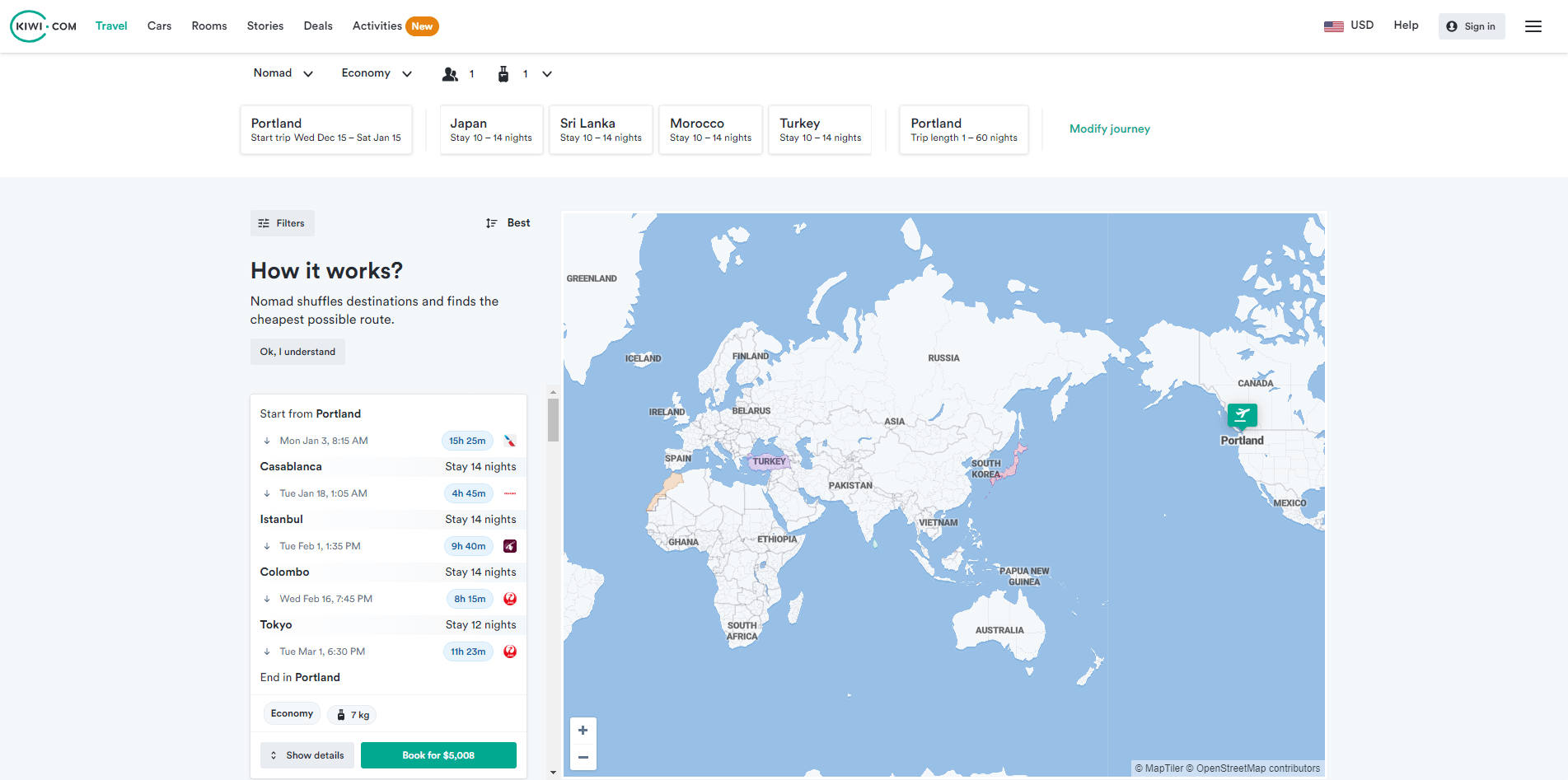nomad itinerary on Kiwi.com