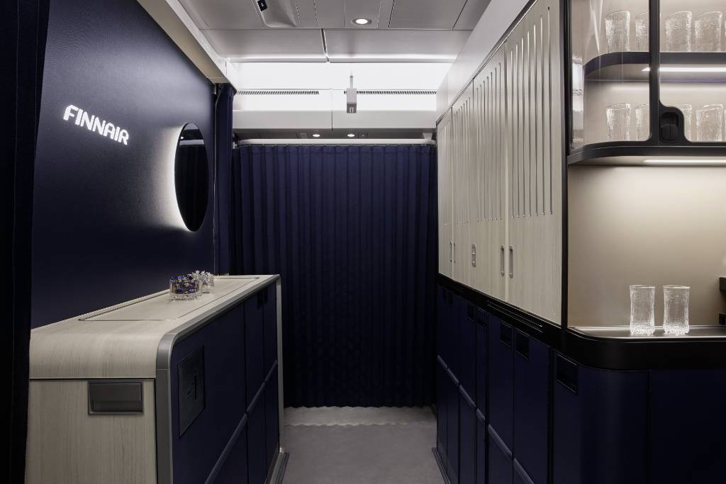 Finnair business class plane entrance.