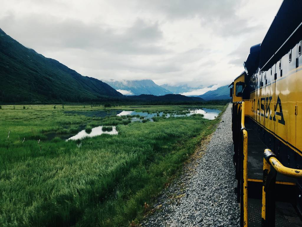 Train on Alaska railroad.