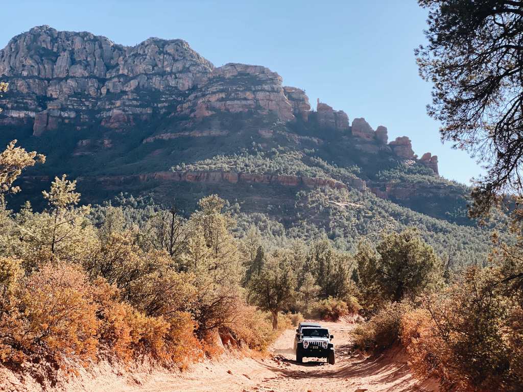 Jeep driving on a trail.