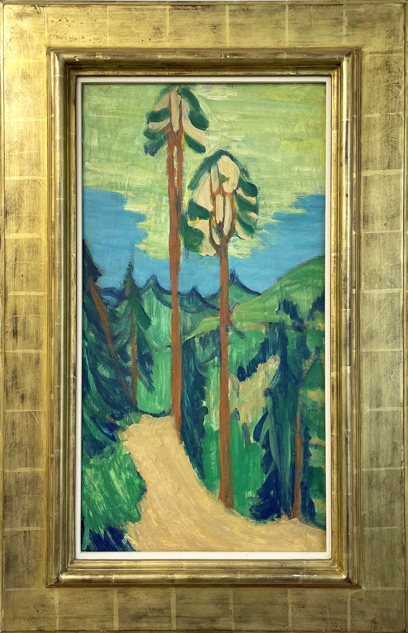 Ernst Ludwig Kirchner, High Pine Trees in Front of Hilly Landscape, 1921-23, Oil in canvas, 70 x 37 cm