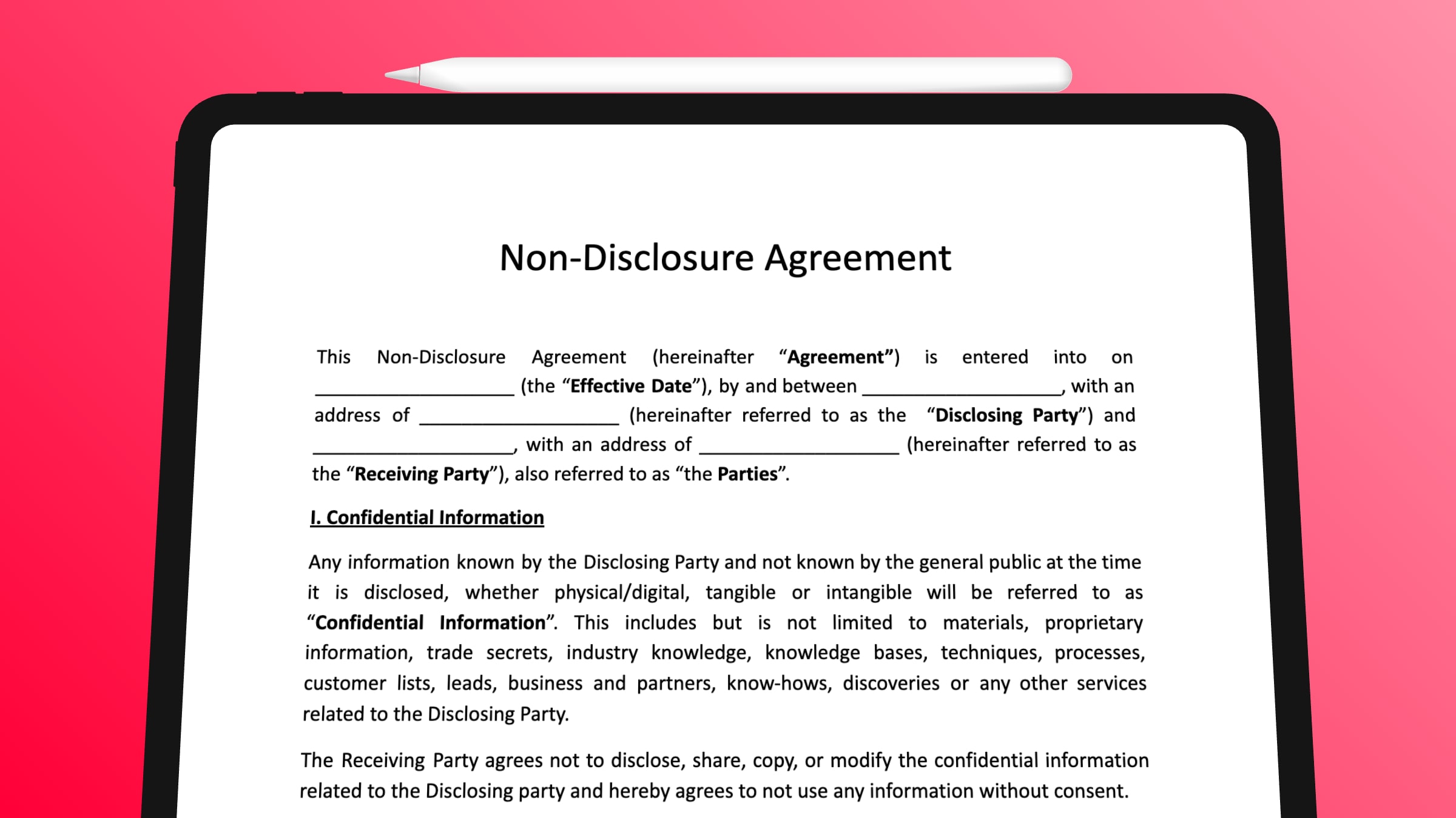 THE Working Free Non-Disclosure Agreement Template (NDA)