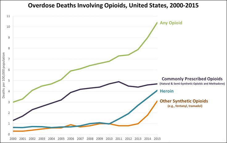 Graph showing opioid death statistics