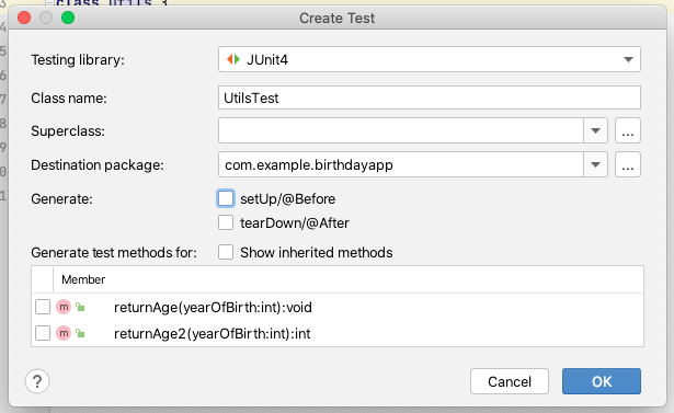 android studio generate test