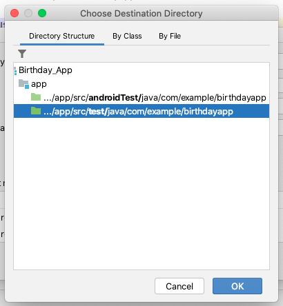 android studio pick test folder