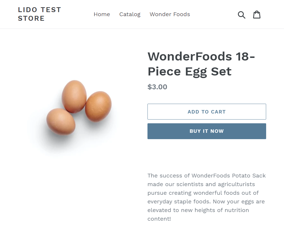 Mock product showing on Shopify store