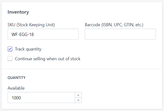Inventory code and quantities available.