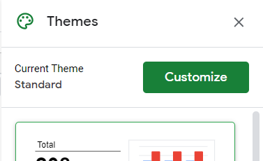 Themes sidebar, Standard current theme. Customize button on the right side.