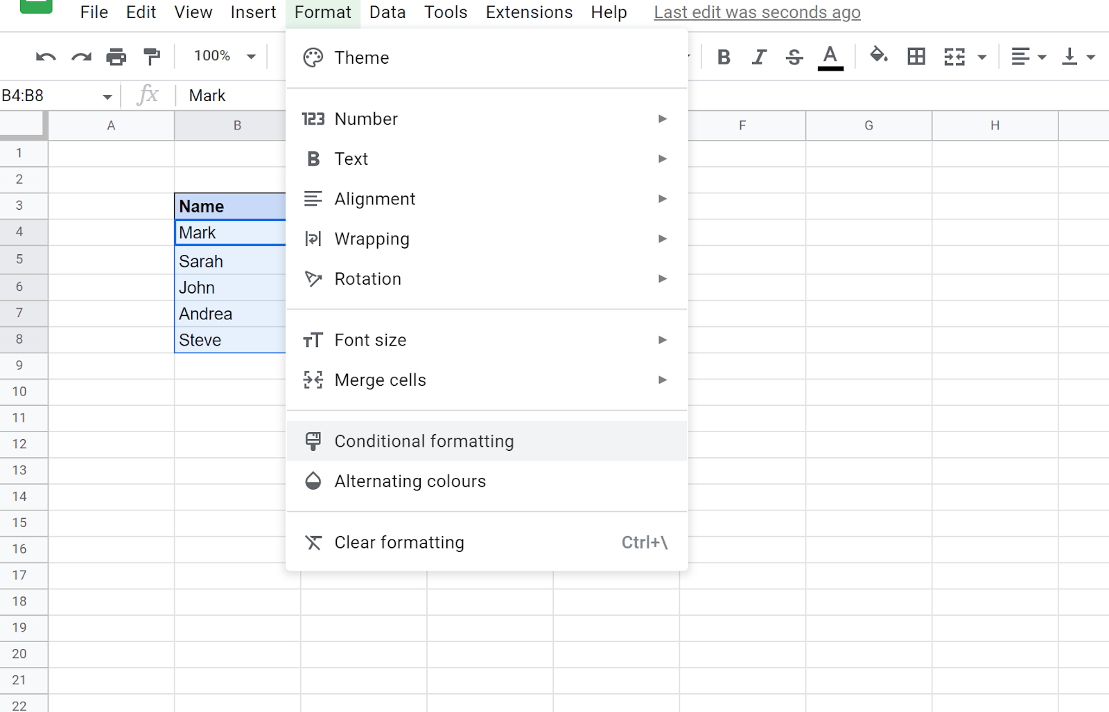 Conditional formatting reference another sheet Google Sheets: File menu