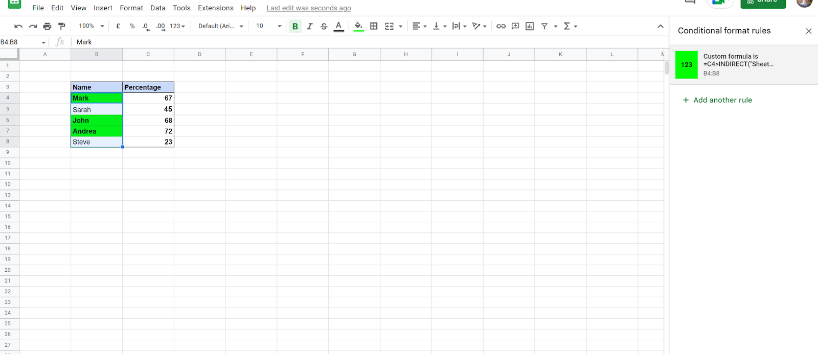 Conditional formatting from another spreadsheet Google Sheets: Results