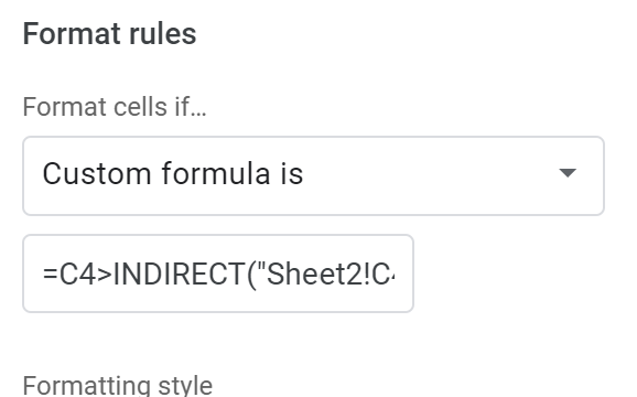 Conditional formatting different spreadsheet: Custom formula