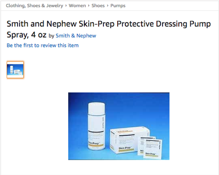 example of a wrong product type and category given to an amazon listing