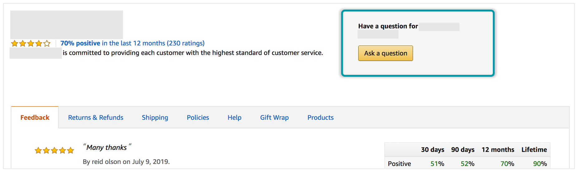 example of a link to contact an amazon seller