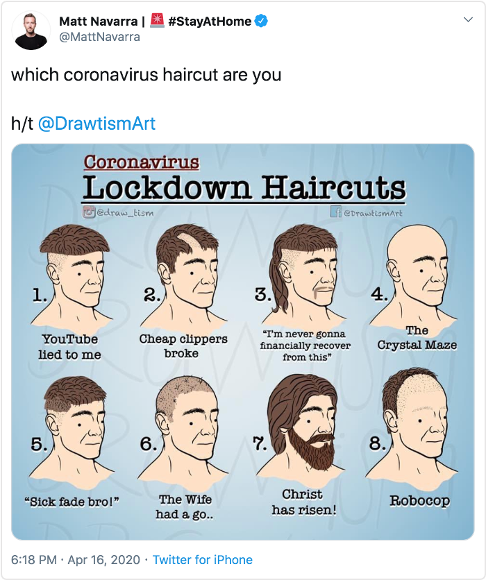 funny tweet about haircuts during coronavirus lockdown
