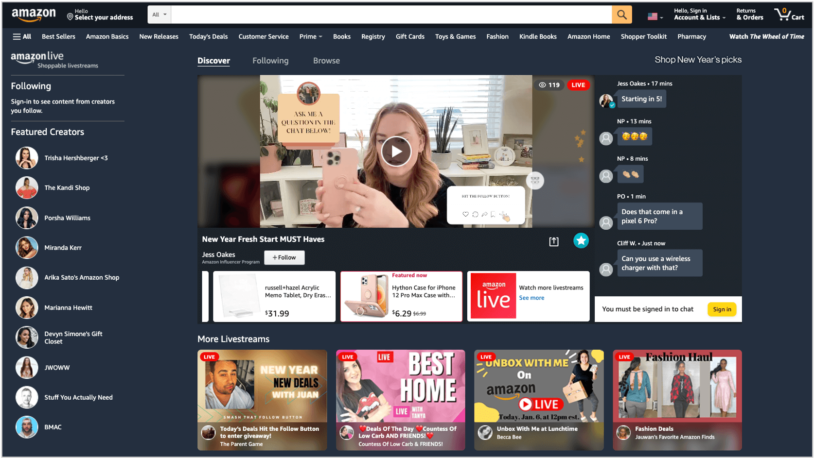 screenshot of Amazon live library