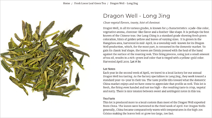 screenshot of a product description written by silk road teas
