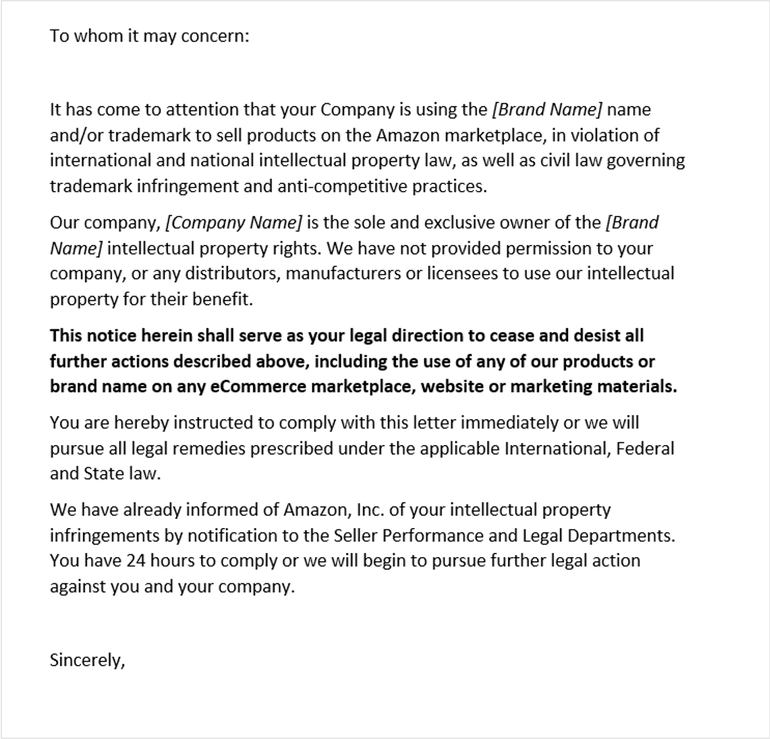 template for a cease and desist letter
