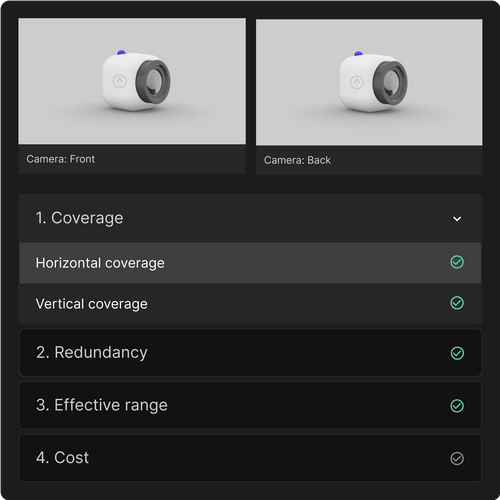 Sensor suite design and validation Define sensor requirements, evaluate options across