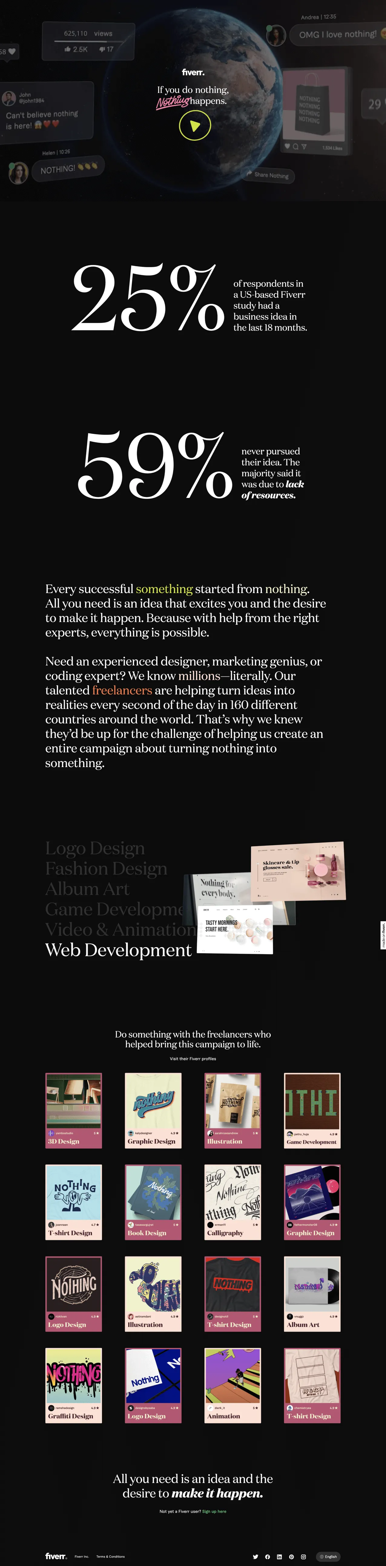 Fiverr marketing campaign landing page design. Developed in Webflow by Finerfox Media.