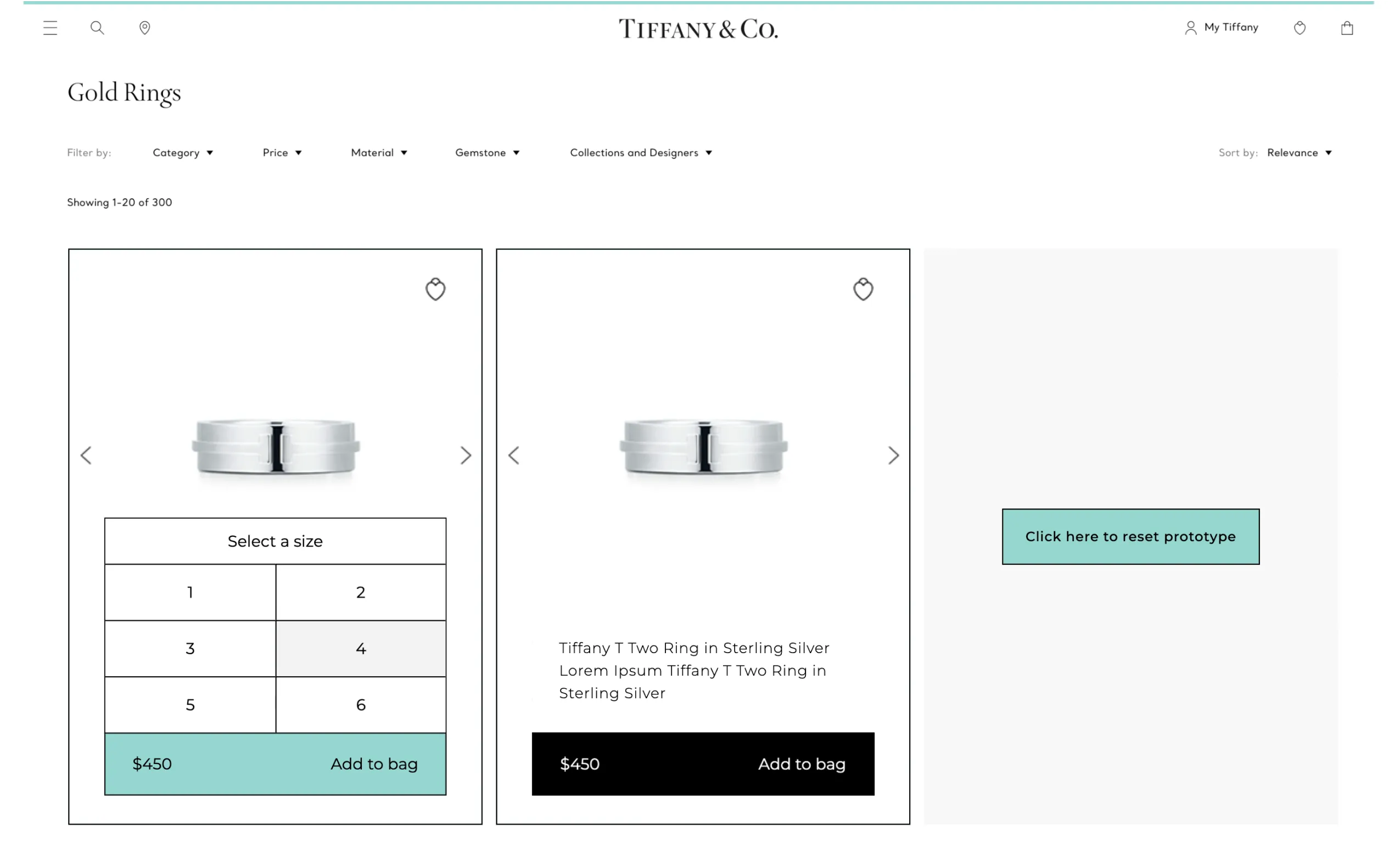 Tiffany & Co. e-commerce website prototype. Developed in Webflow by Finerfox Media.