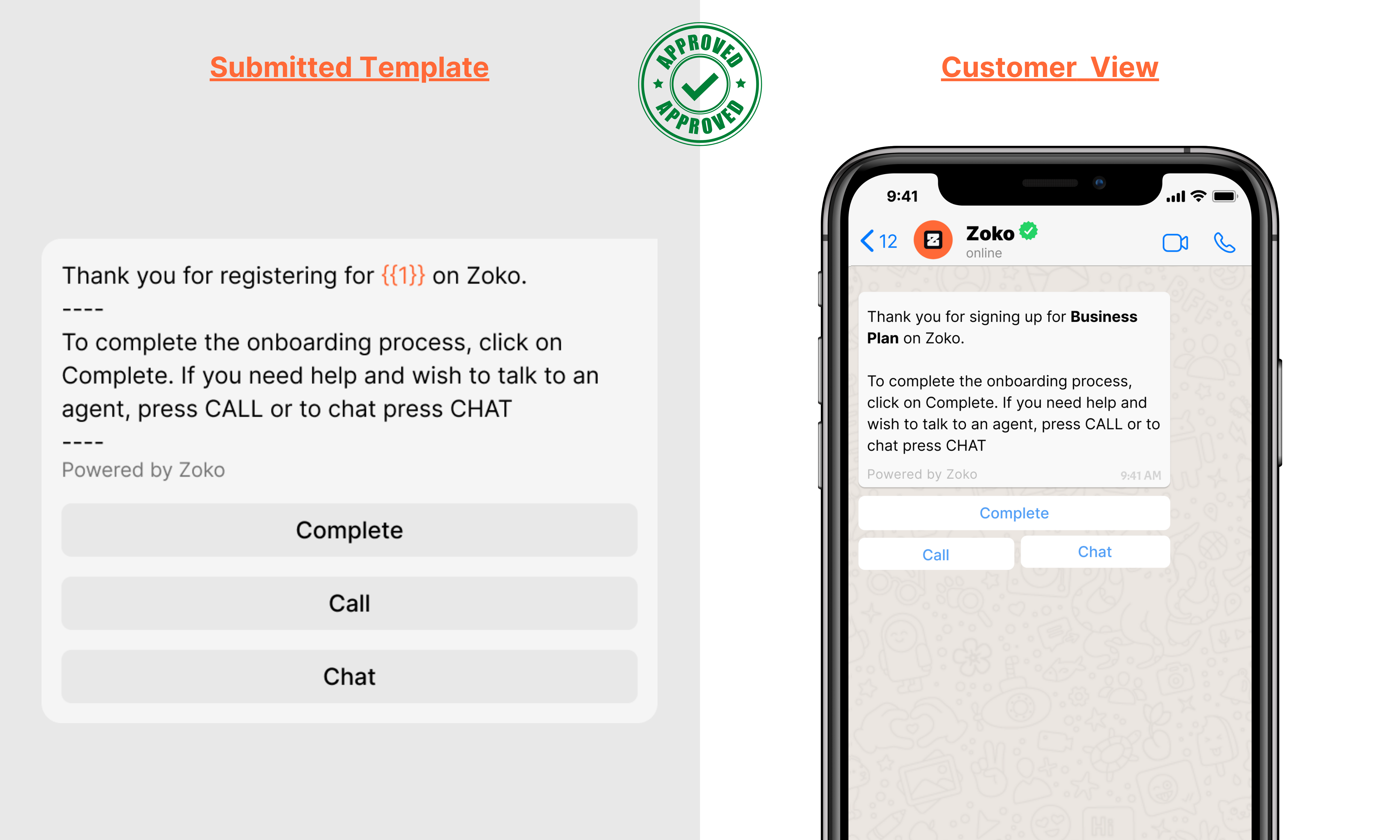 Text and 3 quick response buttons