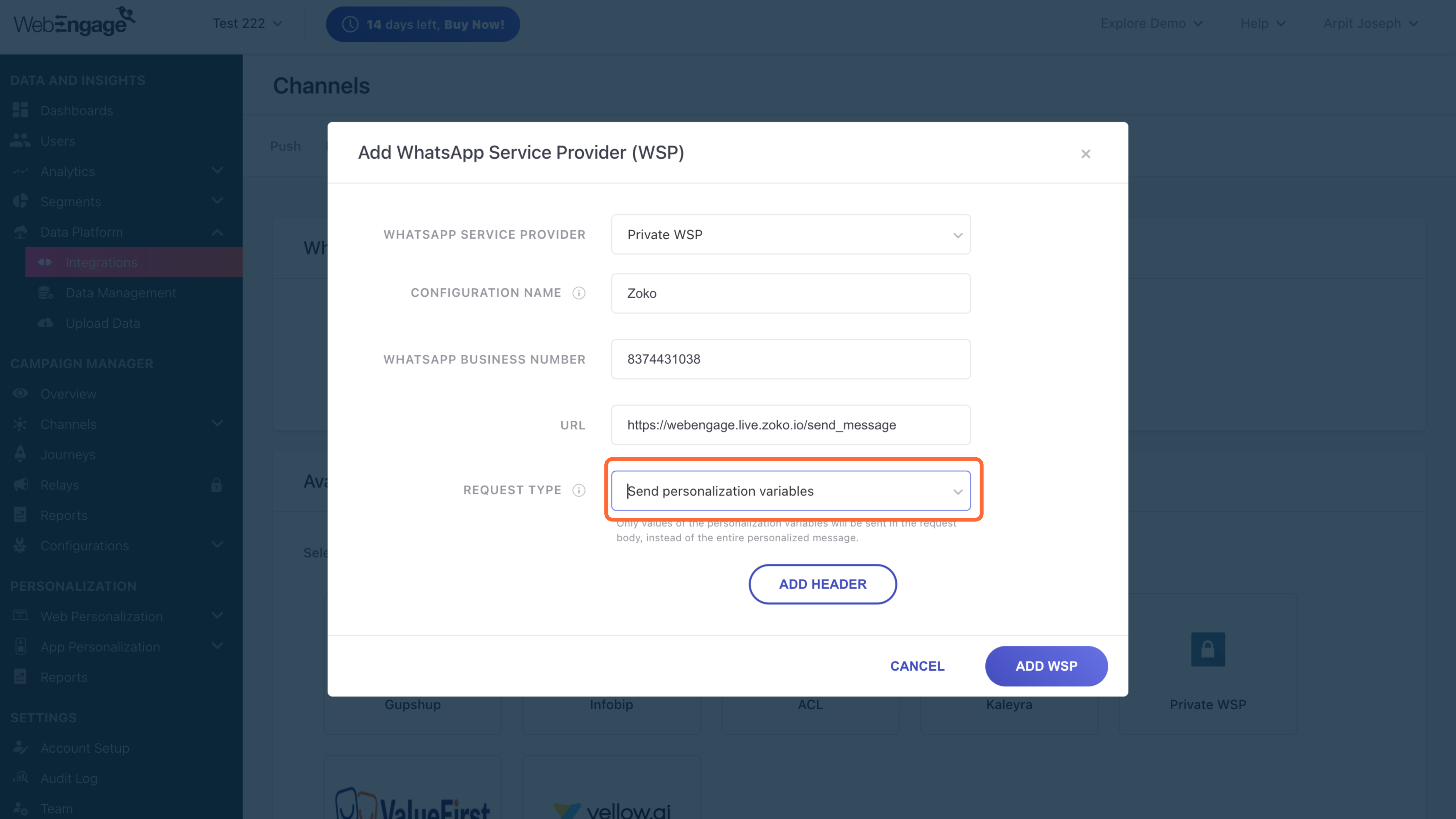 Send personalization variables