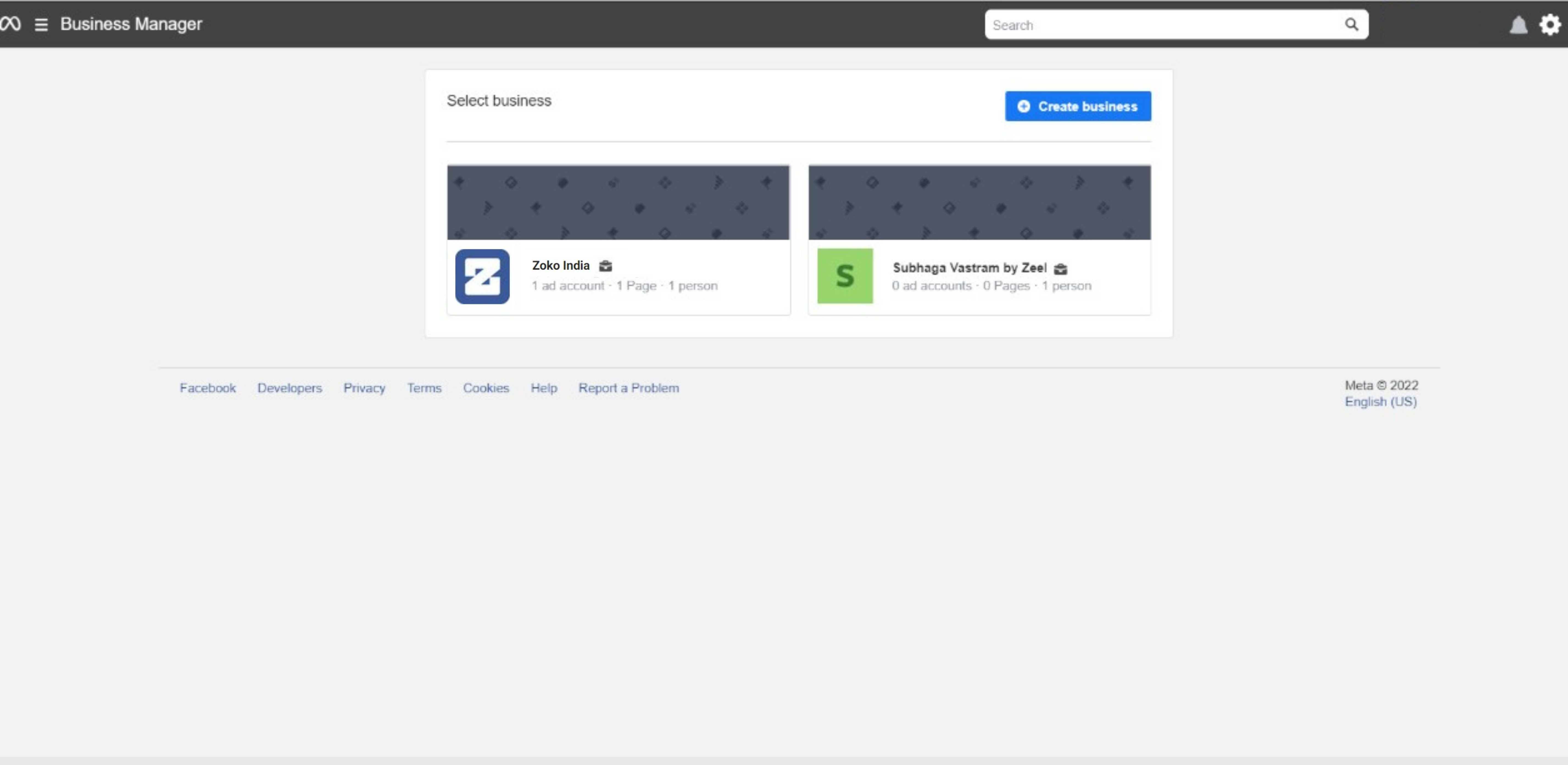 Facebook business manager page