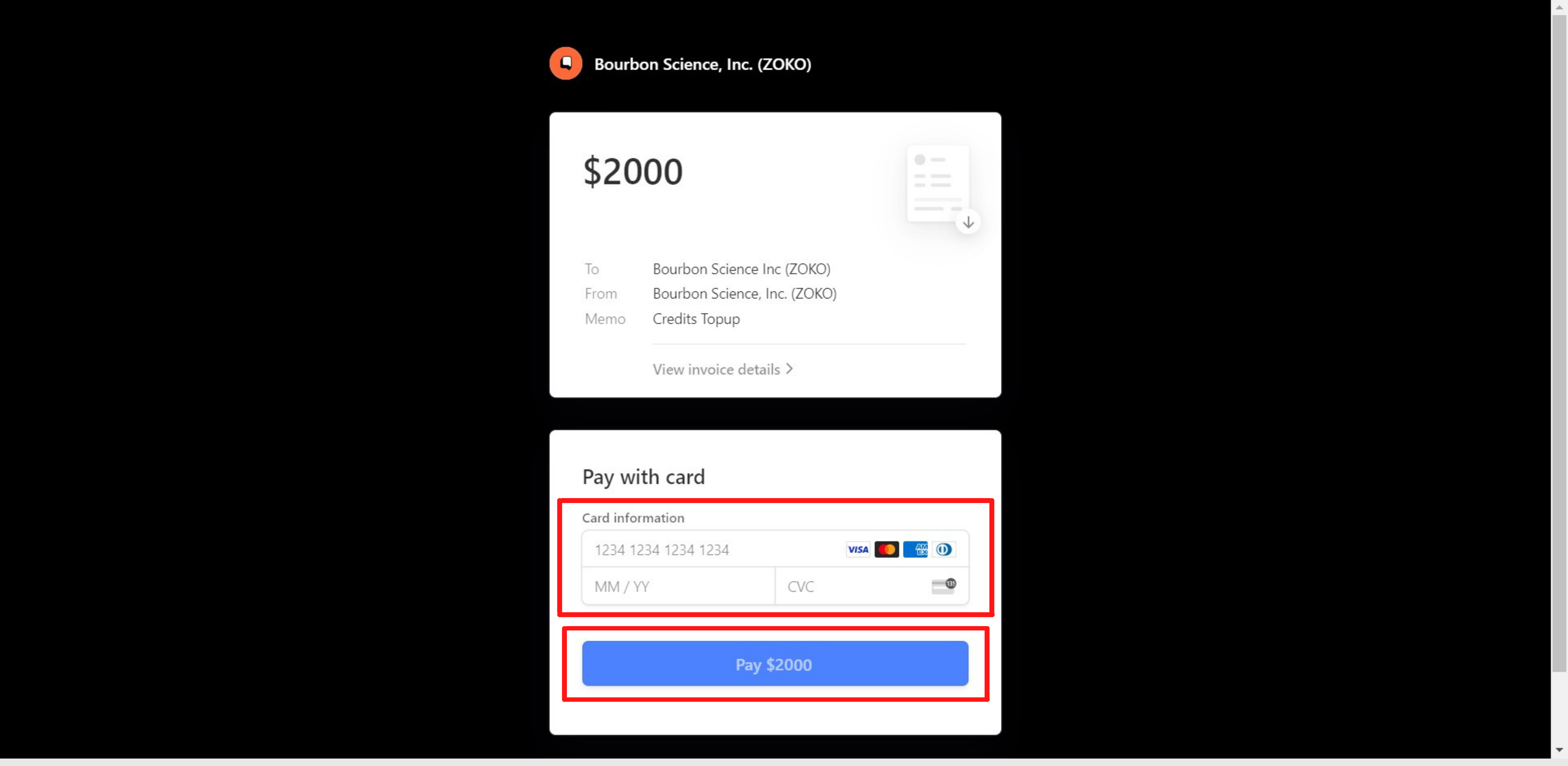 card details and payment button