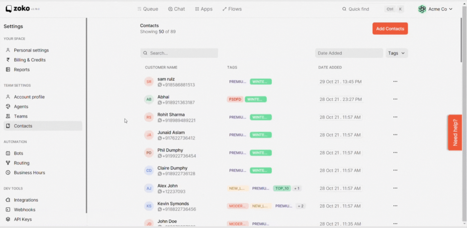 select the contact