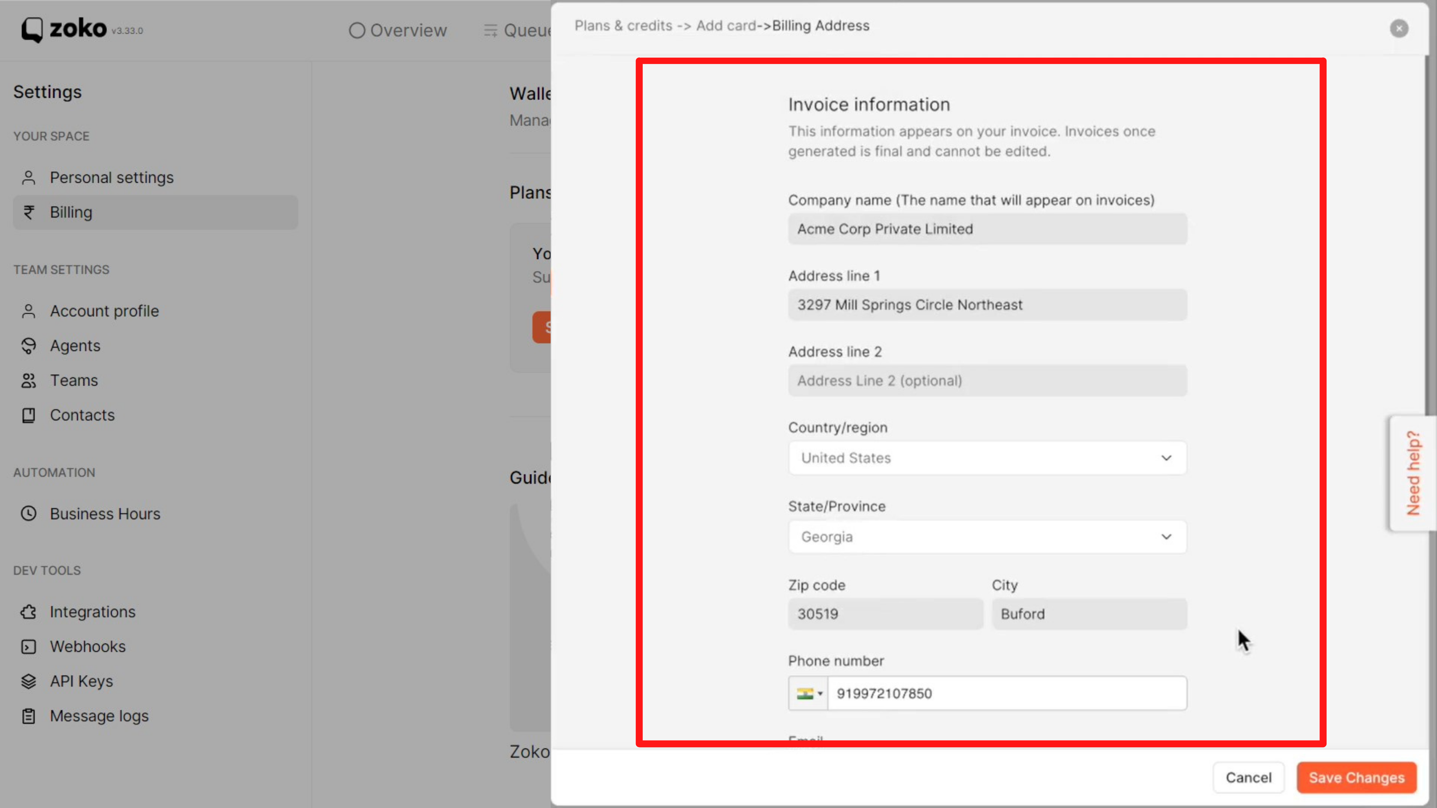 Invoice information