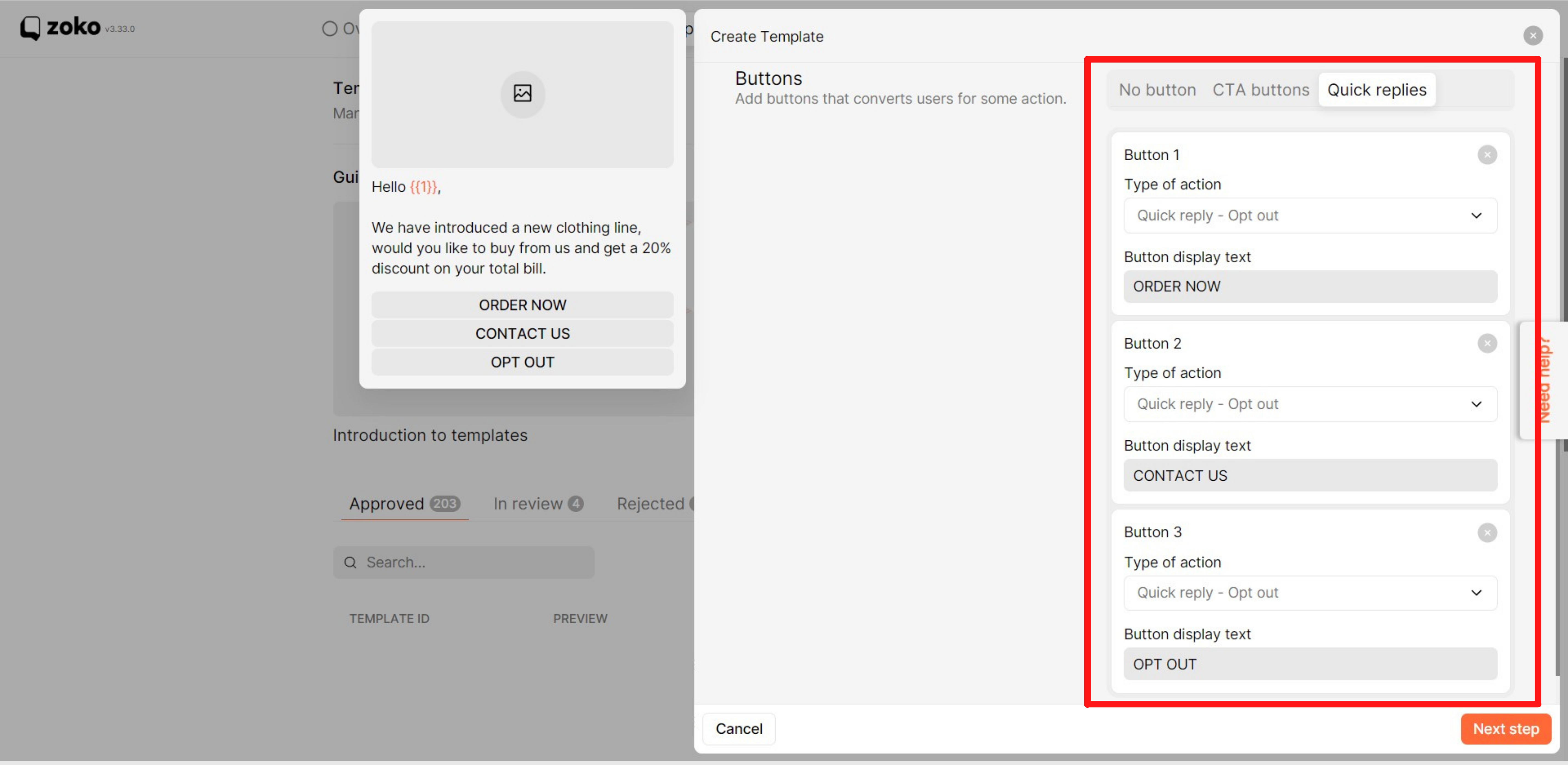 Opt-Out in Quick reply