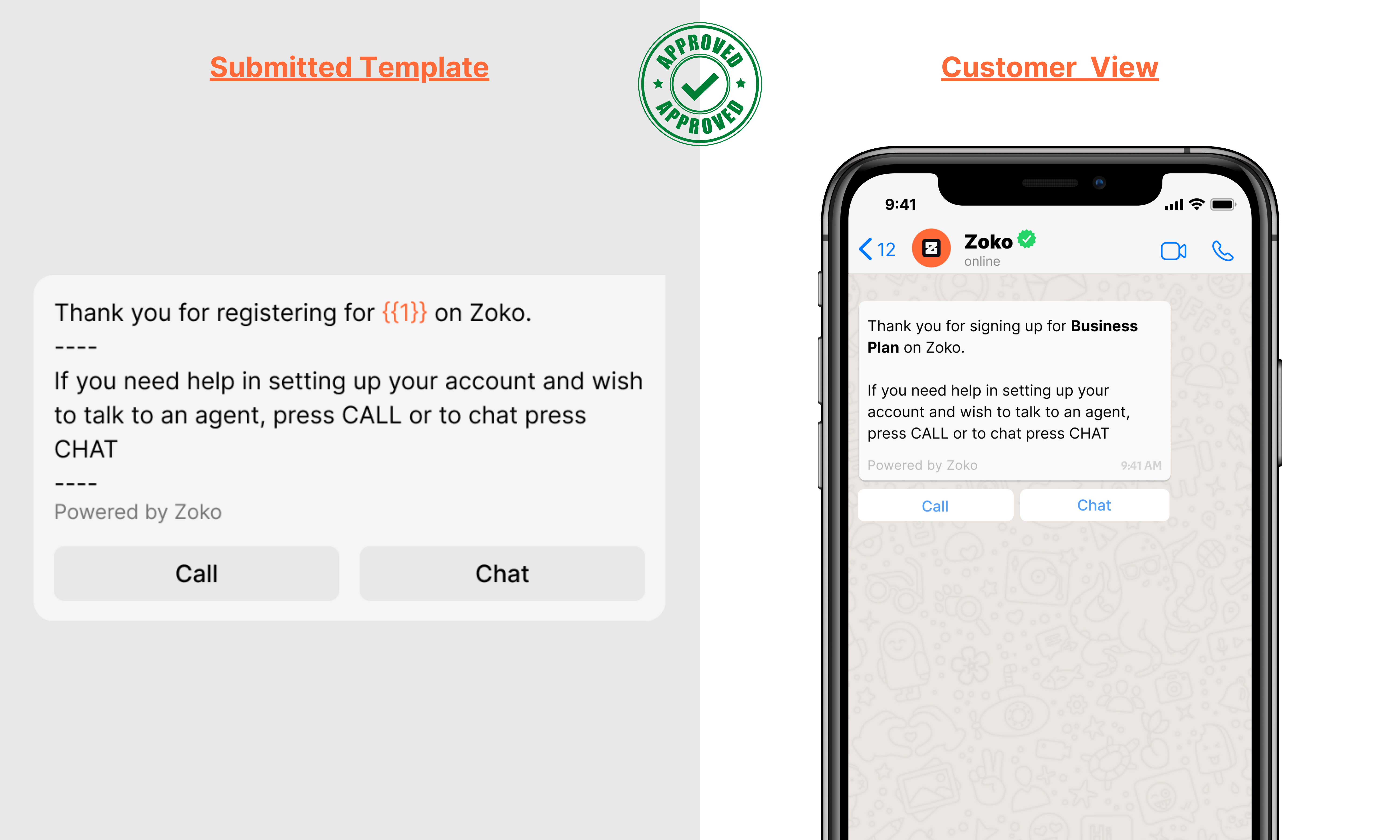 Text and 2 quick response buttons